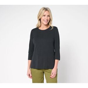 Maya J Women's Top Sz M Denim & Co. Essentials So Soft Jersey Black A675633